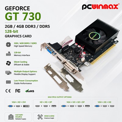 PCWINMAX Geforce GT 730 2GB 4GB DDR3 DDR5 64 Bit Cartão Gráfico HD+HD+DP Portos Cartão de vídeo de baixo perfil para PC