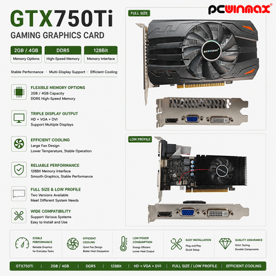 PCWINMAX Geforce GTX 750TI 4GB VGA DVI HD Cartão Gráfico de Desktop de Jogo