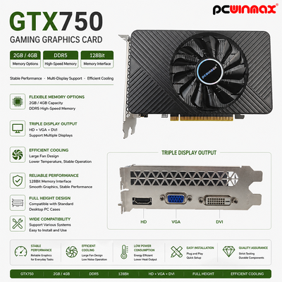 PCWINMAX Geforce GTX 750 Cartão Gráfico de 4 GB DDR5 128 Bit DP HD DVI Saída Cartão Gráfico PCIe x16