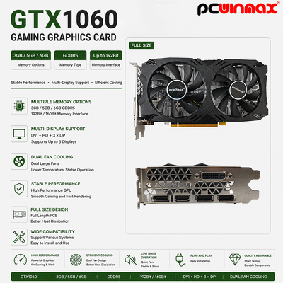 PCWINMAX OEM GeForce GTX 1060 5GB GDDR5 160bit Cartão Gráfico de jogos Fans duplos com cartão de vídeo de saída HD DP DVI