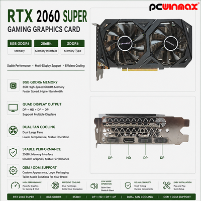 Placa gráfica pcwinmax rtx 2060 super 8gb gddr6 256bit gpu de ventilador duplo com hd + 3dp ray tracing para jogos pc oem ​​atacado
