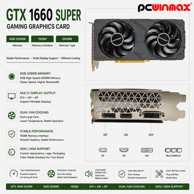 PCWINMAX GeForce GTX 1660 Super Cartão Gráfico, 6GB GDDR6 Gaming PC GPU 192bit Cartão de Vídeo PCIe 3.0 x16 1660S Cartões de Jogo