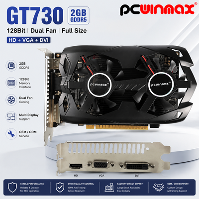 PCWINMAX Geforce GT 730 2GB DDR5 128 Bit Full Size GK108 Interface VGA+HD+DVI Dual Fan Cartões gráficos de jogos