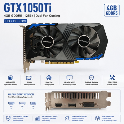 PCWINMAX GTX 1050 Ti 4GB 128Bit Graphics Card GDDR5 GPU de baixa potência com saída HD DP DVI para desktop